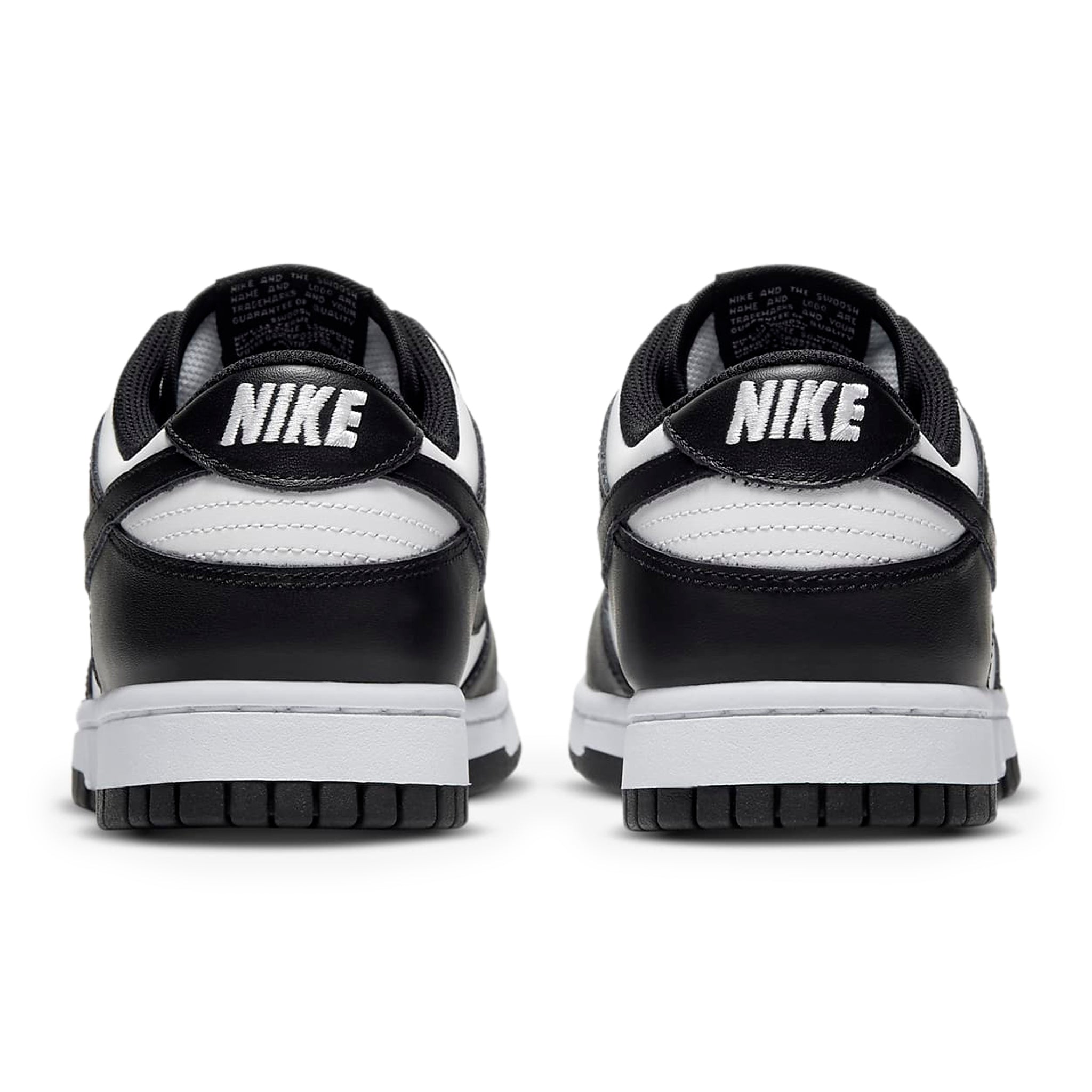 Heel view of Nike Dunk Low Retro Black White Panda 2021 (W) DD1503-101